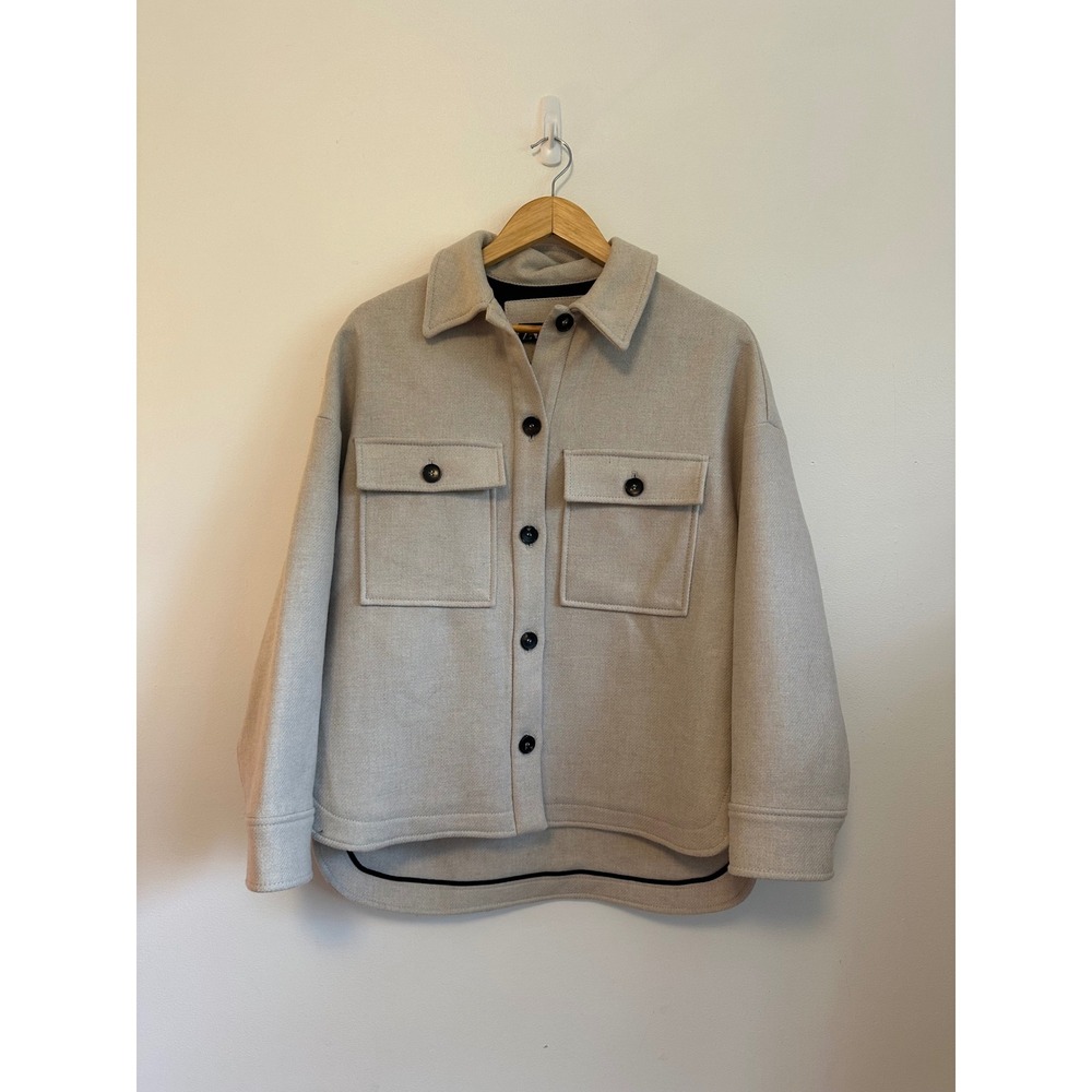 Zara Wool Blend Shacket Oversized Shirt Jacket in Beige | Size XS